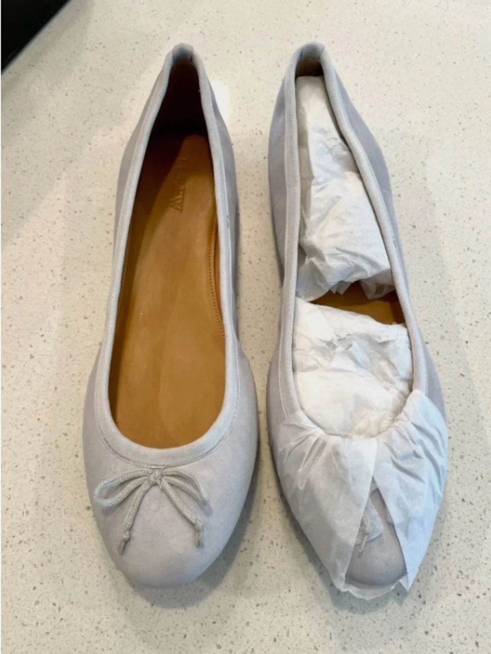 NWT J. Crew Women's Light Blue Suede Ballet Flats with Bow